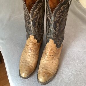 Lucchese Leather 1883  Ostrich Quill Leather Cowboy Boots Tan Brown  Mens 10D